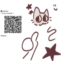 a drawing of a cat with scissors and a qr code on the back ground