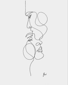 a line drawing of two people's faces, one in profile and the other behind them