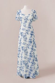 Madeline Convertible Chiffon Floral Print Dress Dusty Blue Bouquet, Mission Fits, Kingdom Marriage, Modest Beauty, Princess Clothes, Mob Dress, Chiffon Floral, Blue Bouquet, Bridesmaid Dress Colors