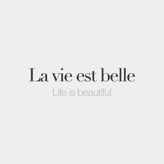 the words la vie est belle life is beautiful on a white background with black lettering