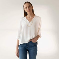 THE RESET-Satin V Neck Pullover – The Reset Am To Pm, Oversized Sleeves, V Neck Pullover, Wide Sleeves, Neck Designs, Oversized Fits, Pullover Styling, Open Shoulder Tops, Lounge Wear