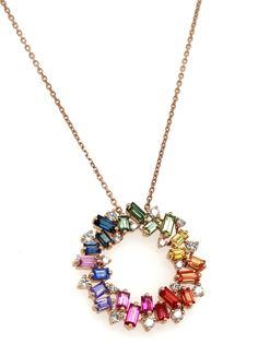 Luxury Jeweled Multicolor Necklaces, Luxury Multicolor Jewelry With Halo Setting, Rainbow Diamond, Diamond Circle Necklace, Diamond Pendant Jewelry, Diamond Pendants Designs, Necklace Luxury, Wedding Rings Round, Rainbow Sapphires