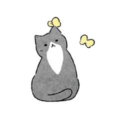 a drawing of a cat with yellow bows on it's head sitting down and looking up