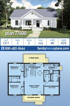 the floor plan for a small house with two master suites and an open living area