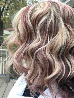 Fun Hair Changes For Blondes, Mauve Highlights In Blonde Hair, Multi Colored Hair Highlights Blondes, Blonde With Purple Lowlights, Spring Hair Color Ideas For Blondes 2023, Fun Blonde Hair Ideas Color Trends, Dark Red And Blonde Hair Color, Jewelry Goals