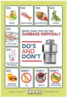 a poster with instructions on how to use an air fryer and what you can put in the garbage disposal do's and don't