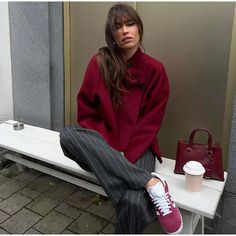 ChicFlare Red Street Elegance Jacket Red Overcoat, Woolen Coat Woman, Red Street, Loose Jacket, Outfits Retro, Loose Coats, Mode Ootd, Long Sleeves Coats, Woolen Coat