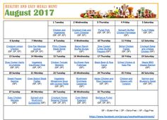 the healthy and easy meals menu is shown in this printable calendar for august, 2013