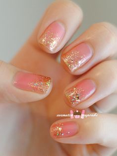 Sparkly pink nails by Cosmetic Cupcake! We love it! Try it using all your favorite nail polish from Beauty.com. Nail Art Paillette, Nail Polish Colors Fall, Easy Nail Art, Fabulous Nails, Gold Nails, French Manicure