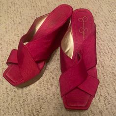 Never Worn Classic Shoes. Red Fabric Heels For Spring, Chic Pink Fabric Heels, Casual Red Fabric Heels, Navy Heels, Combat Boots Style, Floral Pumps, Jessica Simpson Heels, Glitter Pumps, Chunky Heel Pumps