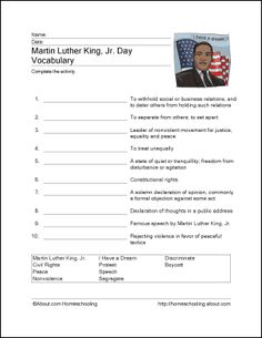 martin luther king jr day worksheet with an american flag and the words martin luther king