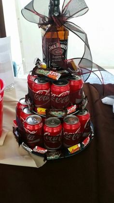 a cake made to look like a stack of cans