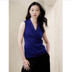 Sold Out On Banana Republic Website. Color: Patriot Blue Versatile Blue Blouse For Work, Versatile Blue Blouse For Workwear, Elegant Blue Sleeveless Blouse, Chic Blue Tops For Work, Versatile Fitted Blue Blouse, Blue Fitted Versatile Blouse, Fitted Blue Versatile Blouse, Black Chiffon Top, Tiered Blouse