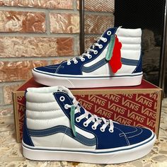 Reasonable Offers Welcomed Brand New In Box Sk8 Hi Comfycush Lightweight Vans Sk8 Hi Navy Blue, Blue Vans Shoes Women, Swaggy Shoes, Vans Chukka Low, Moon Color, Green Vans, White Sneakers Men, Yellow Sneakers, Vans Blue