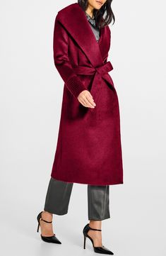 An oversize shawl collar and signature ribbed detailing at the cuffs define this sophisticated longline coat made from a lustrous blend of alpaca and wool. 44" length (size X-Small) True wrap style with side tie closure Shawl collar Ribbed cuffs Side-seam pockets Back vent Lined 70% alpaca, 30% wool Dry clean Made in Peru Fall Wardrobe Essentials, Longline Coat, Wrap Coat, Denim Leggings, Alpaca Wool, Comfortable Dress, Fashion Help, Shawl Collar, Dress Romper