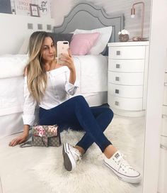 White Converse Outfits, Converse Outfits, Converse White, Outfits With Converse, Casual Fall Outfits, Interior Inspo, Casual Fall