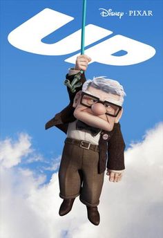 an animated character flying through the air with a stick in his hand and clouds behind him