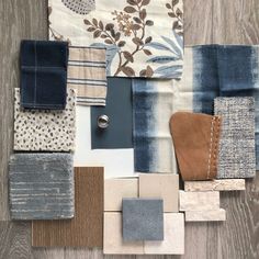 several different shades of blue and brown are arranged on top of each other in this arrangement