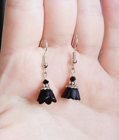 Absolutely adorable tiny black gothic flower earrings that I paired with tiny black crystals and silver accents.  Your choice of a kidney wire ear hook or fish wire hear hook. Both are nickel free! Gothic Flowers, Goth Earrings, Elegant Gothic, Gothic Earrings, Goth Jewelry, Chain Extenders, Gothic Wedding, Silver Accents, Floral Earrings