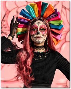 Ribbon Halo Catrina Mexican Doll, Halloween Makeup Scary, Halloween Makeup Inspiration, Día De Muertos, Fx Makeup