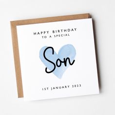 a birthday card with the words happy birthday to a special son on it's heart