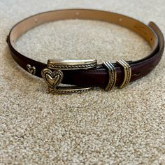 Brighton Nwot Brown Leather Belt With Gold / Brass Tone Buckle And 5 Brighton Hearts On Belt. Size M. Measures 36” End To End. 3/4” Wide. Just Beautiful!!! End To End, Brown Leather Belt, Just Beautiful, Gold Brass, Belt Size, Leather Belt, Brighton, Belts, Brown Leather