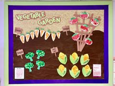 a bulletin board with vegetables on it and some words written in the center that says vegetable garden