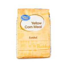 a bag of yellow corn meal on a white background