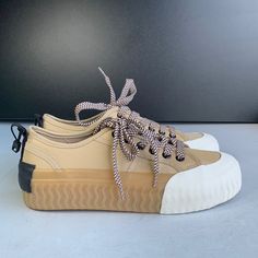 Pre-Owned Nwot Condition 10/10 Size 6.5 Cream Lace-up Sneakers With Lug Sole, Casual Beige Sneakers With Rubber Toe Cap, Zara Sneakers, Zara Sandals, Zara Boots, Zara Heels, Nylons Heels, Round Toe Pumps, Suede Boots Knee High