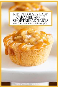 two caramel apple shortbreads with free printable labels for gifts on them