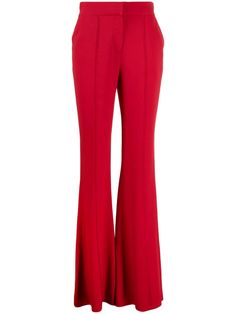 blood red crepe texture high waist concealed front fastening pleat detailing two side slit pockets rear welt pocket flared Haute Couture Dresses, Versace Outfit, Flared Trousers, Bell Bottom Pants, Flare Trousers, Blood Red, Elie Saab, Bell Bottoms, Welt Pocket