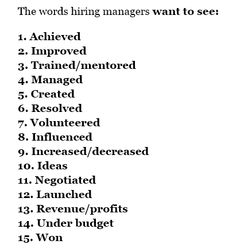 the words hiring managers want to see are shown in black and white text on a white background