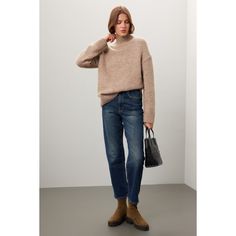 Brown knit (58% Alpaca, 25% Acrylic, 15% Nylon, 2% Elastane). Sweater. Long sleeves. Mock neck. Pull on. 24.5" from shoulder to hemline. Imported. Cozy Knit Sweater, Work Uniforms, Rent The Runway, Closet Designs, Cozy Knits, Mock Neck, Alpaca, Pencil Skirt, Knitted Sweaters