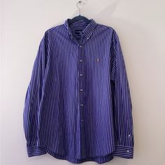 Ralph Lauren Button Up Classic Fit Size Xl 100% Cotton Blue W White & Black Pinstripes Excellent Never Worn Condition Ralph Lauren Shirt, Ralph Lauren Men, Casual Shirts For Men, Casual Button Down Shirts, Black Blue, Blue Black, White Black, White And Black, Button Up