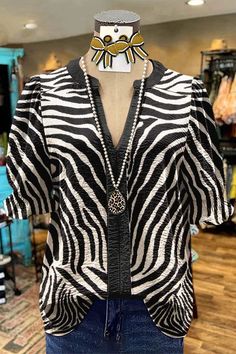 Classic Zebra Print Puff Sleeve Top Casual Wear Women, V Neck Top, Puff Sleeve Top, Zebra Print, Hip Length, V Neck Tops, Dress Collection, Puff Sleeve, Casual Wear