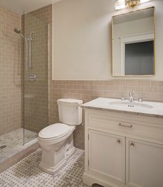 Bathroom Remodel with Modern Finishings and Blush Tile Blush Tile, Hardware Bathroom