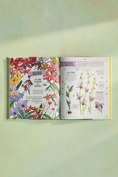 an open book with colorful flowers on it