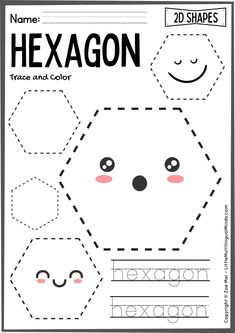 hexagon worksheet for kids to practice their handwriting and numbers with the letter h