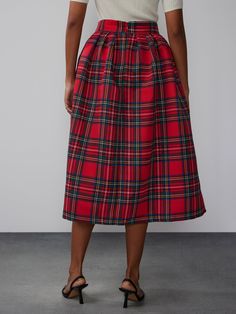 Tartan Pleated Midi Skirt | NY&Co Plaid Full Skirt With Lining, Plaid Midi Skirt With Lining, Plaid Midi Skirt With Lined Detail, Plaid Flared Skirt, Plaid Flared Relaxed Fit Skirt, Plaid Flared Skirt With Relaxed Fit, Relaxed Full Plaid Skirt, Flowy Plaid Skirt, Tartan Midi Skirt