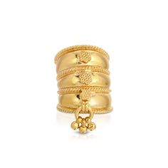 The Gold Dimples Ring is named for one of our favorite ladies in the village, the dimples ring was originally a toe ring. After some redesign, the ring has been transformed into a stunning conversation piece and the ultimate in Boho Tribal style... - Set in 22 karat yellow gold or rose gold overlay silver.- Small attached bells which bring good ‘Chi’ to the wearer. - Length approx 23 mm.- Adjustable size from size 6 to 9 - fits comfortably on any finger. Celebrating the unique style of tradition Hallmarked Temple Jewelry Toe Ring, 22k Gold Toe Ring, Djula Jewelry, Gold Rings Fashion, Rings Fashion, Gold Overlay, Toe Ring, Toe Rings, The Village