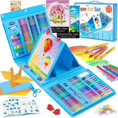 the children's art set is in its blue case