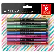 artzea metallic marker pens in assorted colors, set of 8 by artzea