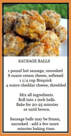 a recipe for sausage balls on a plate