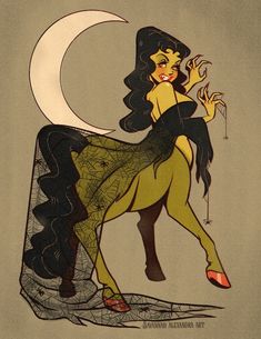 a drawing of a woman sitting on the moon