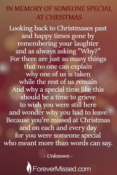 a poem that reads in memory of someone special at christmas