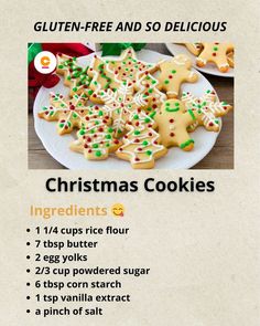 a recipe for christmas cookies on a plate