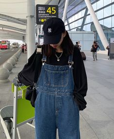 Loose fit Large front pocket Straight cut jeans Perfect for casual park dates Aesthetic Jumpsuits, Simple Outfits Plus Size, Jumpsuit Outfit Casual, Baggy Ripped Jeans, Sanha Astro, Suspender Jeans, Poses Aesthetic, Simple Style Outfits, Fashion Chingu