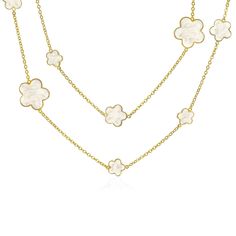 PRICES MAY VARY. STUNNING DESIGN- This white clover necklace is a must have this season. This stunning necklace features white enamel clovers that are interspersed along a gold plated chain. Measure: 36 inch L x 0.6 inch W Weight: 32 gram Material: Brass, Gold Plating, Mother of Pearl, Enamel, Crystal This necklace features white enamel leaf clovers in various sizes, set along a gold-plated brass chain. Thoughtful Present for Every Occasion: Whether its Mothers Day, an Anniversary, Wedding, Birt Van Cleef Necklace, Five Leaf Clover, Tin Cup, Clover Jewelry, Double Chain Necklace, Star Charm Necklace, Clover Flower, Diamond Choker, Layer Necklace