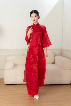 🌿 This set includes traditional Ao Dai, red pants. Style: Traditional Material: Very well made with high-quality double layers silk Collar: traditional collar Please provide bust-waist-and hip measurements when placing your order to ensure the best fit for you. 🌿 NOTE: * Recommend gentle washing * Please contact us for any inquiries about size. We don't have an exchange policy for the wrong size * It is safe for a washer and dryer in a "delicate" setting. * Actual Ao Dai colors may differ up t Ao Dai Red, Ao Dai Vietnamese, Red Lotus, Pants Style, Red Pants, Red T, Very Well, Washer, Labour Day