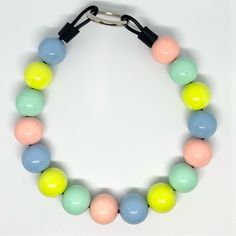 Multicolor Beaded Dog Collar Necklace Size Small - 13 Inches Periwinkle Blue, Lime Green, Peach Pink, Seafoam Green This Functional Slip On Beaded Collar Will Be Your Pet’s Favorite Accessory! The Bright Colors And Fun Bubblegum Beads Will Have Them Looking And Feeling Fabulous! Whether You’re Celebrating A Special Occasion Or Having A Furbaby Photoshoot, You’ll Love The Look Of This Colorful Dog Necklace! Made With Love By Me! I Craft These By Hand Using Black Vinyl Coated Stainless Steel Wire Dog Collar Necklace, Dog Accesories, Glam Boho, Beaded Dog Collar, Dog Necklace, Bubblegum Beads, Beaded Collar, Periwinkle Blue, Necklace Size